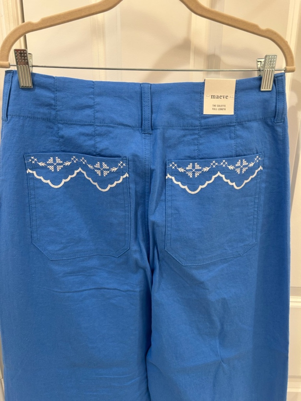 Anthropologie Colette Blue Linen Lace Trim Full Length Wide Leg Pants Maeve 30 - Picture 8 of 12